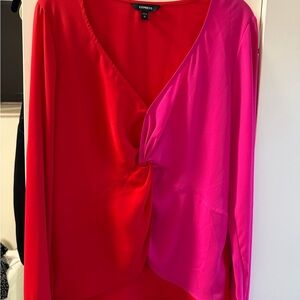 Express Women's Vibrant Red and Pink Blouse